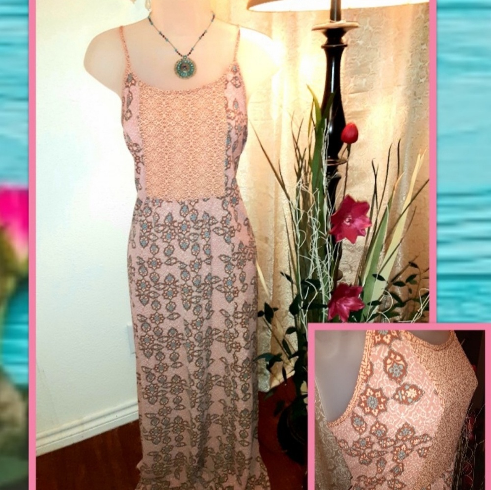 Xhileration Peach & Teal Strap Dress Large